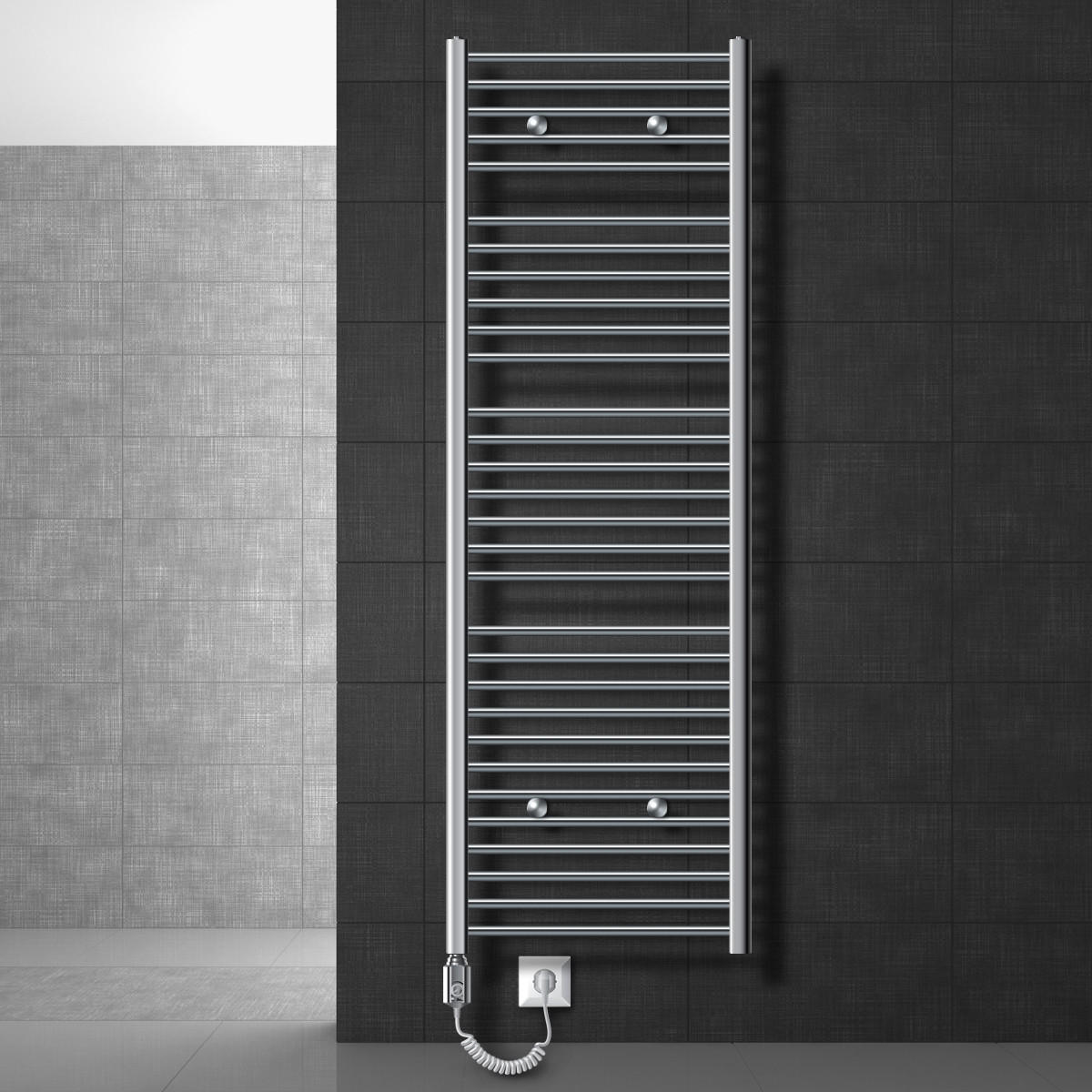 BADHEIZKÖRPER elektrisch Sahara 600x1800 mm Chrome gerade mit Heizstab 900W - Chromfarben, Metall (3/180/60cm) - LuxeBath