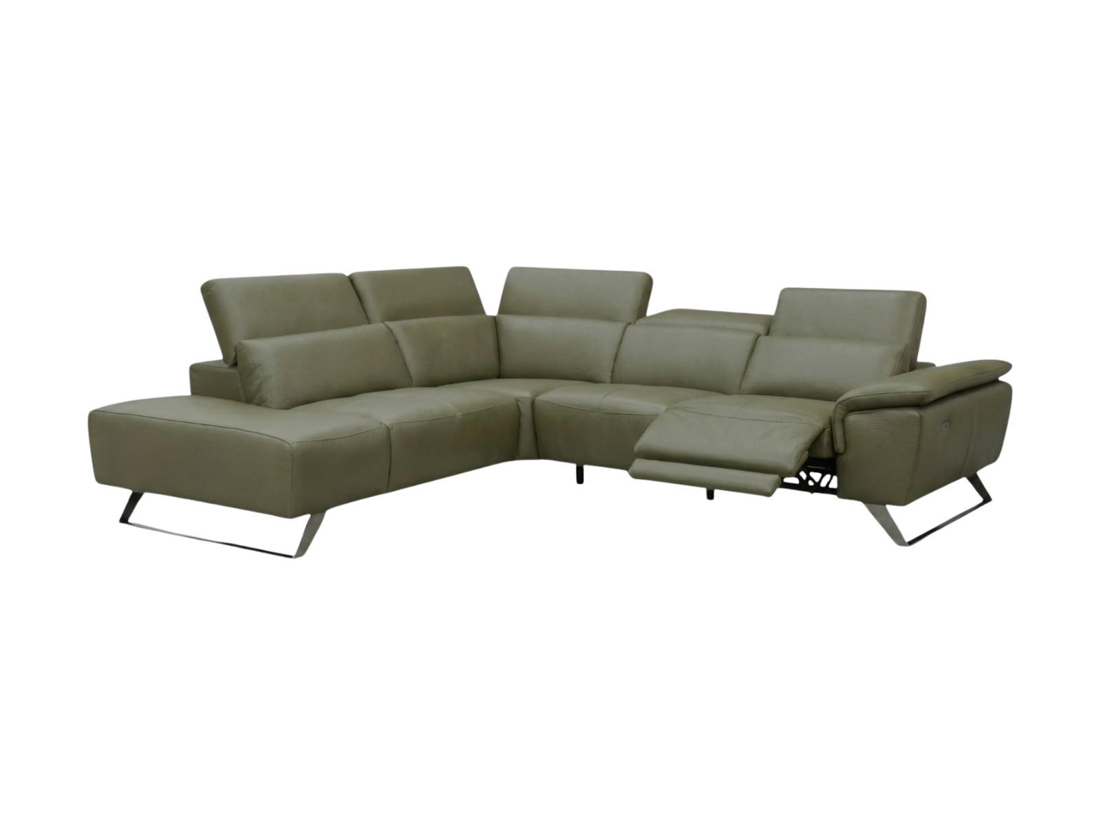 ECKSOFA Predator Echtleder mit 1 x Relaxfunktion Olivgrün - Olivgrün, Leder/Metall (230/270cm)