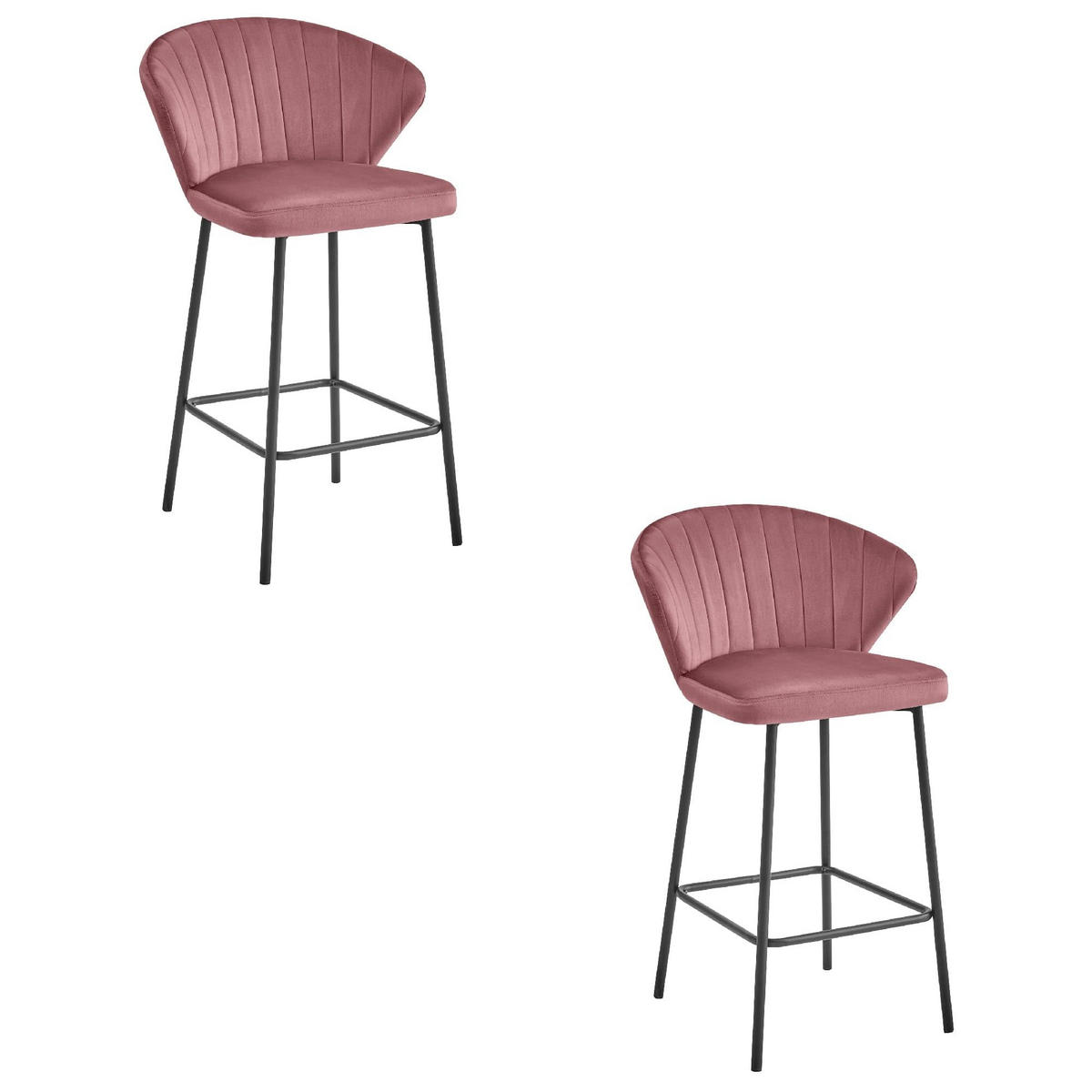 BARHOCKER 2er Set Dunkelrosa Samt, Bequeme Sitzfläche, Schwarze Füße - Pink, Textil (43/46/33cm) - Best For Home