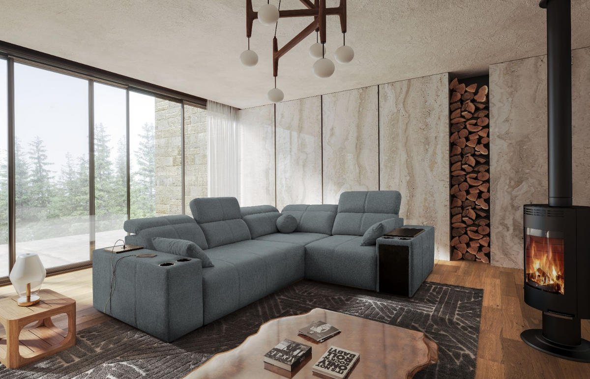 ECKSOFA Mit Schlaffunktion USB Und Verstellbarer Rückenlehne Mindy II Dunkelgrau Rechts - Dunkelgrau, Holz/Textil (288/219cm) - Kaiser Möbel