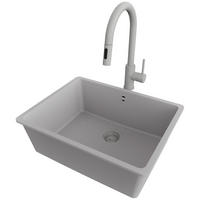 GRANITSPÜLE Venedig Slim Easy, 2-er set Grau 56/44 cm 1 Becken + Küchenarmatur 40/20 cm + Ablauf-Set ab 60er Unterschrank - Grau, Kunststoff (56/20/44cm) - Primagran