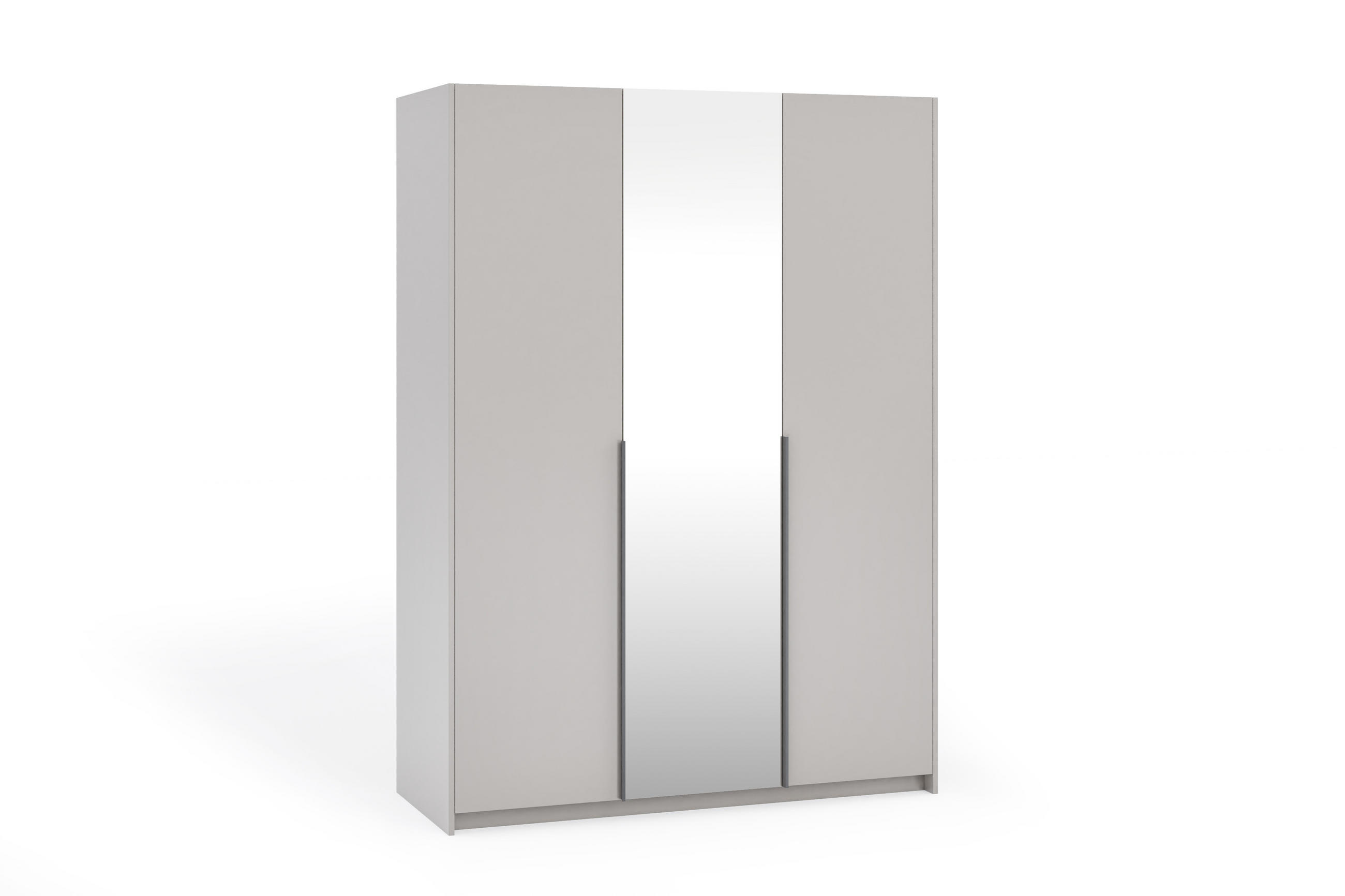 DREHTÜRENSCHRANK Apollonia mit Spiegel 150x204cm 3-türig, kaschmir, schwarze Griffe - Kaschmir/Schwarz, Kunststoff (58/205/150cm) - Margaret Hadas24