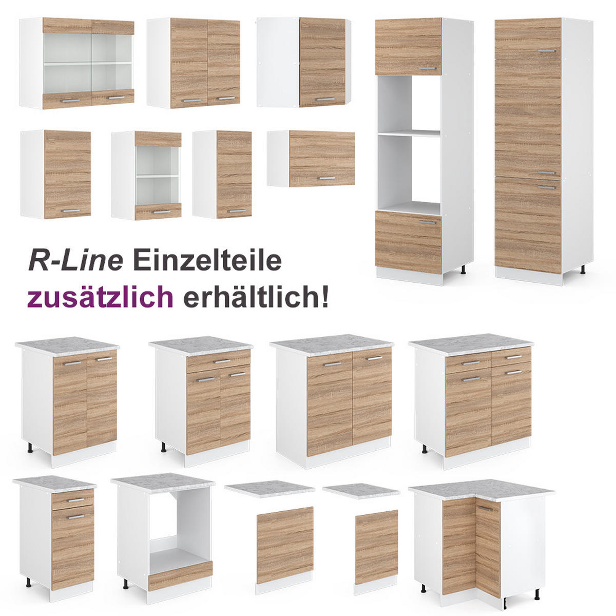 ECKKÜCHE Rick Sonoma/Weiß 190 x 60 cm , AP Marmor - Weiß/Sonoma Eiche, Holzwerkstoff (190/81.6/60cm) - Vicco