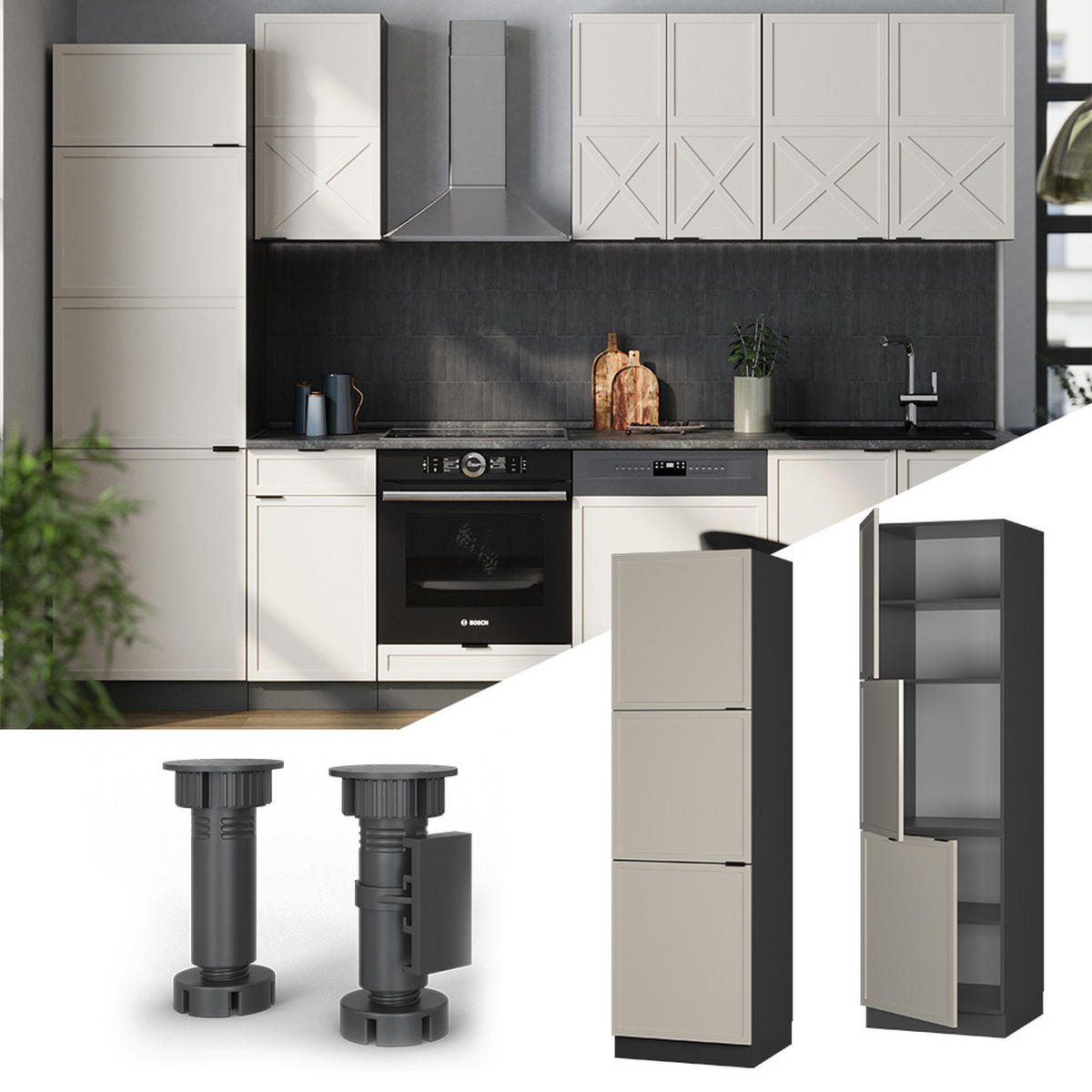 SKŘÍŇKA NA PŘESTAVBU SPORÁKU Fame-Line GreyBeige - šedá/antracitová, kompozitní dřevo (60/206.8/58cm) - Vicco