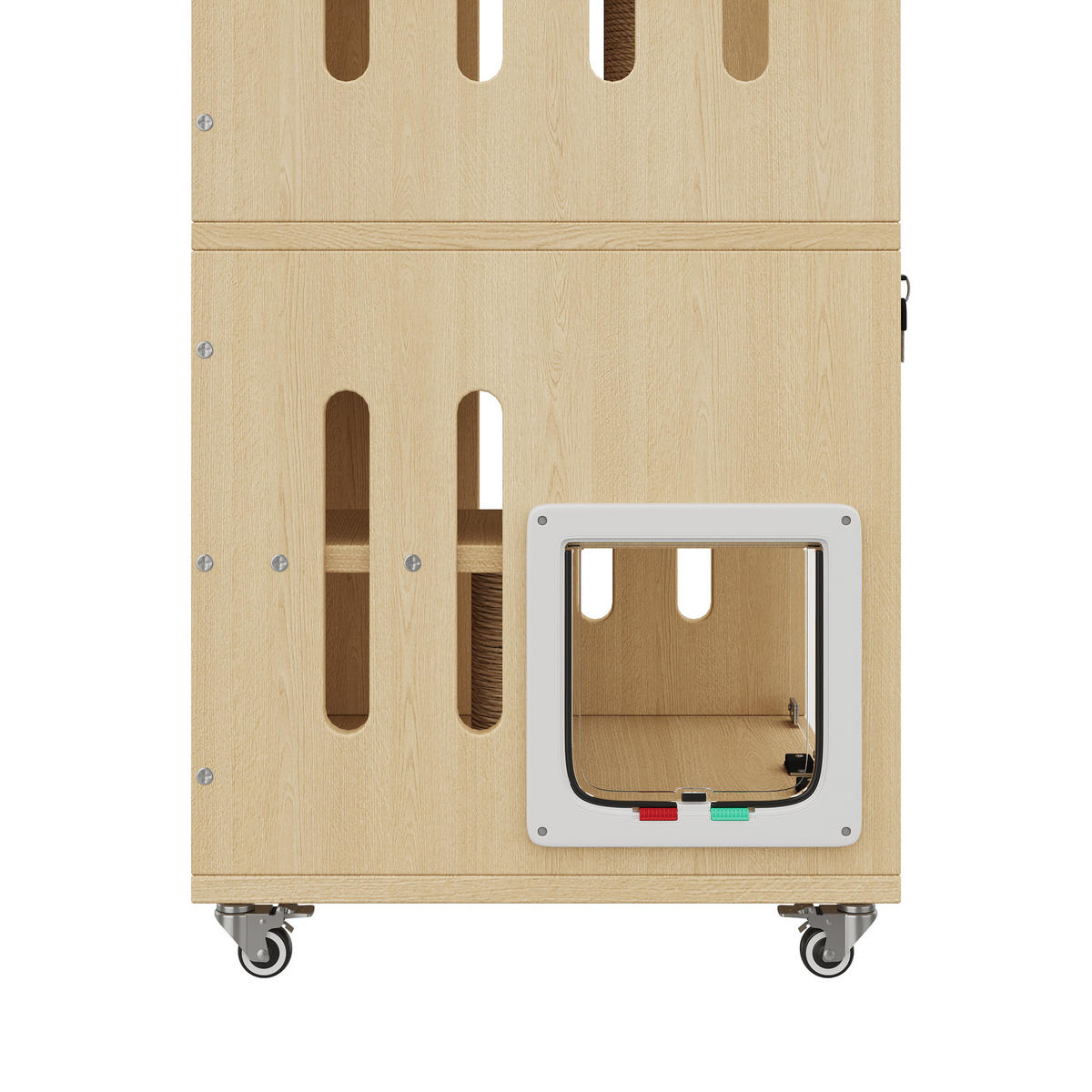 VITRINE Naturfarben 60×50×156 cm aus MDF und Glas mit abschließbarer Glastür, Klappe und Feststellrollen - Naturfarben, Holzwerkstoff (60/156/50cm) - Luhomfu