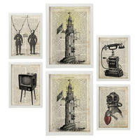 POSTER Set Mit 6 Jahrgang Vintage Papier Plakate Mit Enzyklopädie Revolutionäre Erfindungen Aus Dem Letzten Jahrhundert A3 & A4 Weißer Rahmen - Weiß, Papier (29/3cm) - Nacnic