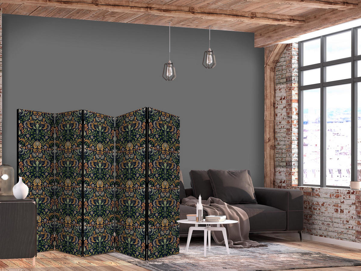 PARAVÁN Akustický 5-dielny 225x172 cm Viktoriánsky Štýl - viacfarebná, drevo/textil (225/172/3cm) - Muralo