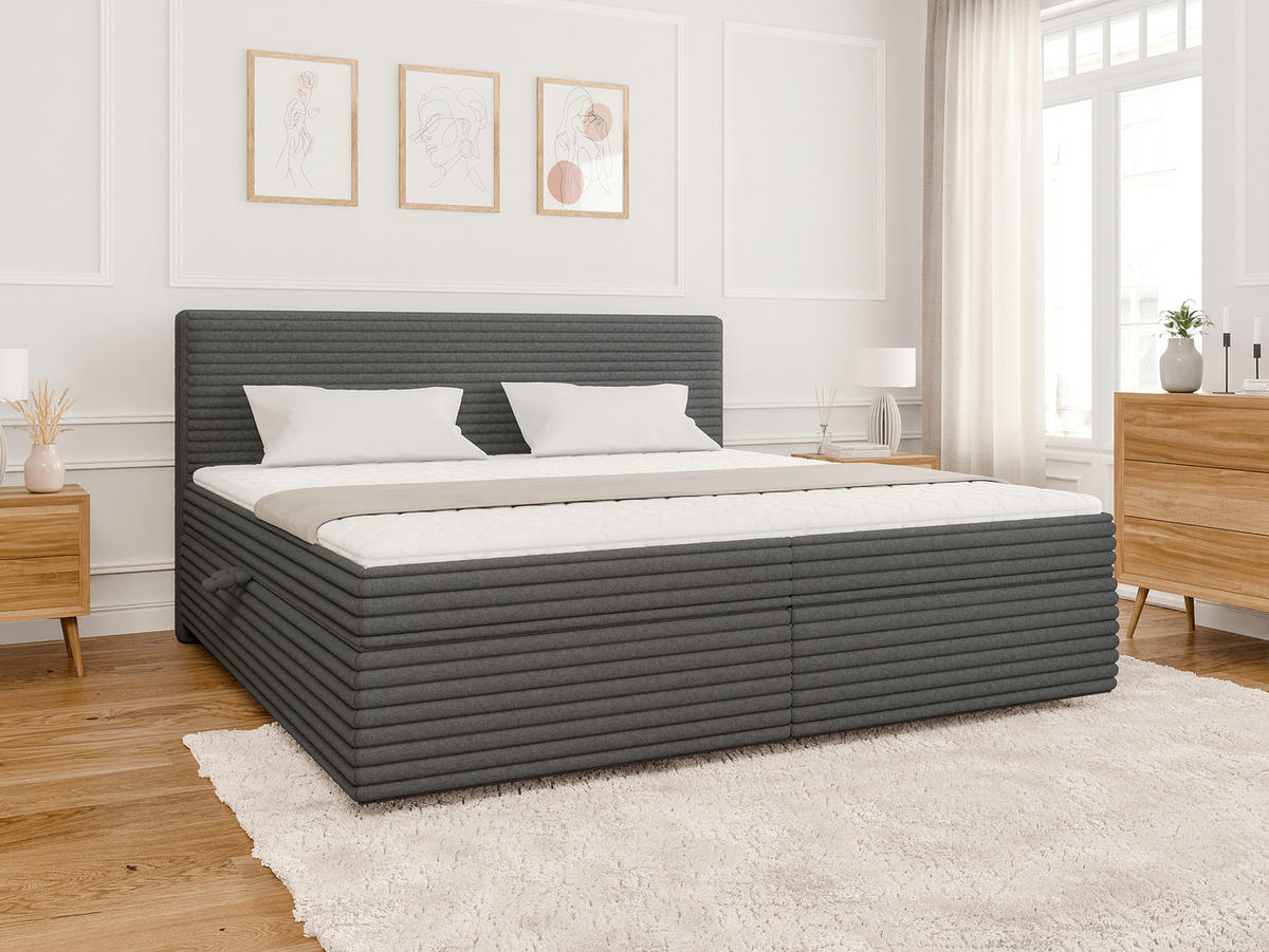 BOXBETT Roma 200/200 cm Dunkelgrau Plüschcord - Dunkelgrau/Schwarz, Holz/Kunststoff (200/200cm) - S-Style Möbel