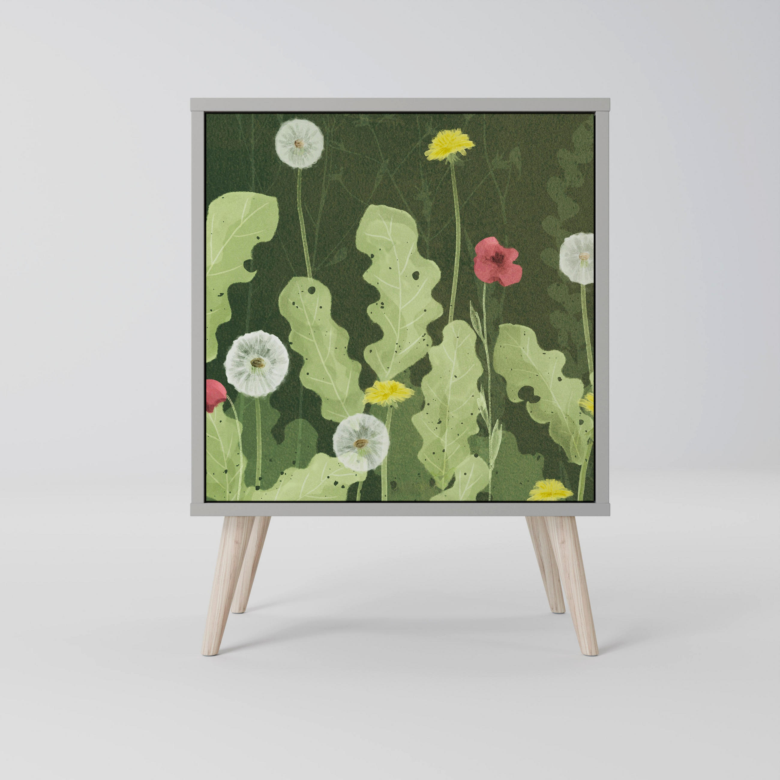 SIDEBOARD DANDELION AMUSE, Grau, 57,5x42x77,5 cm, Schräge Buchenholzfüße - Buchefarben/Multicolor, Holzwerkstoff/Buchenholz (57.5/77.5/42cm) - SpaceRebels