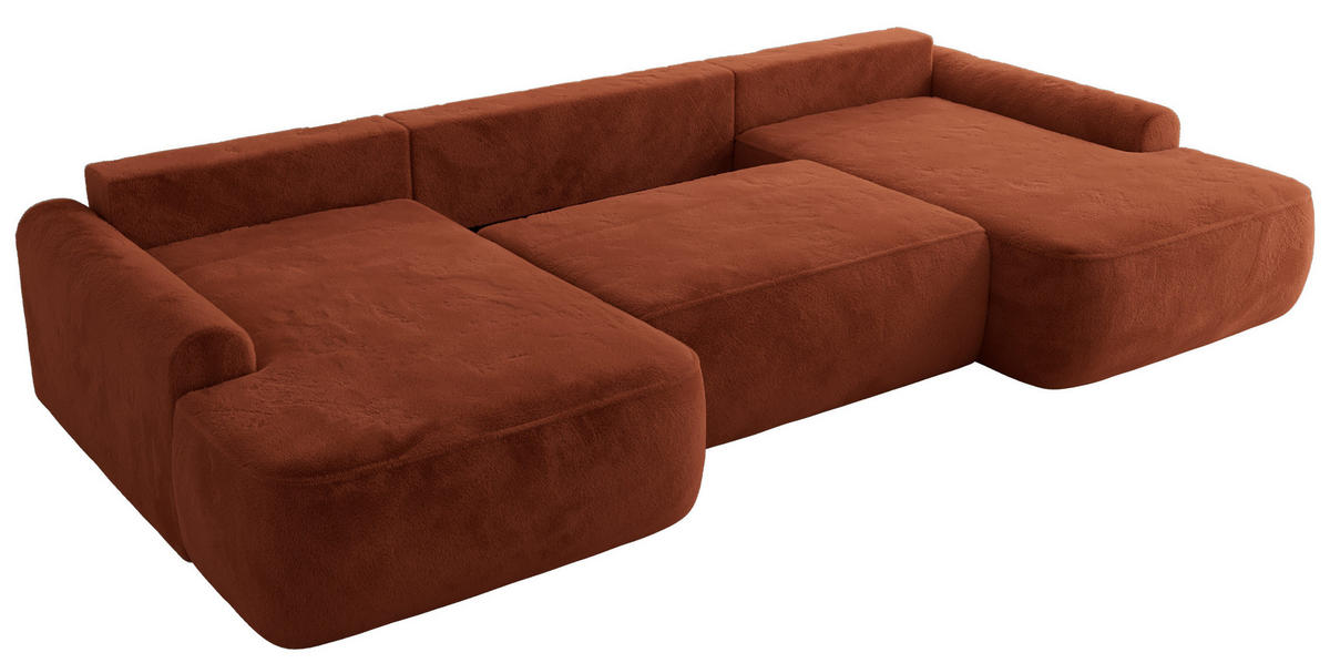 WOHNLANDSCHAFT CUBO U Orange Plüsch - Schwarz/Orange, Kunststoff/Textil (370/100/187cm) - MKS