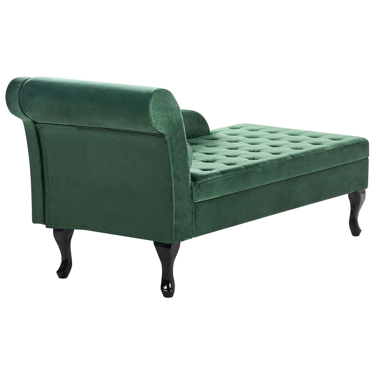 CHAISELONGUE Samtstoff dunkelgrün mit Bettkasten linksseitig Pessac - Schwarz/Grün, Textil (145/71/62cm) - Beliani