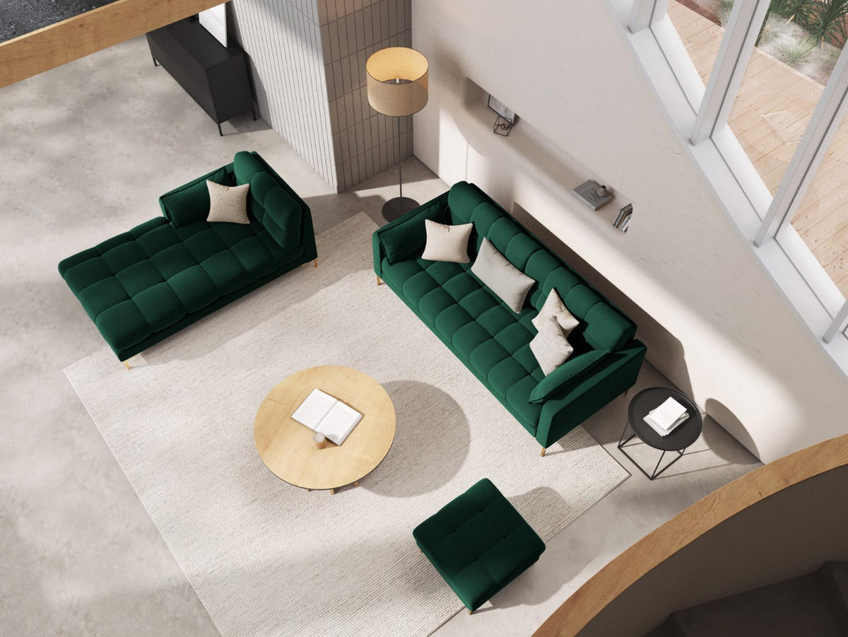 SOFA Mamaia aus Samt flaschengrün 3 Sitzplätze - Grün, Textil (92/75/177cm) - Micadoni