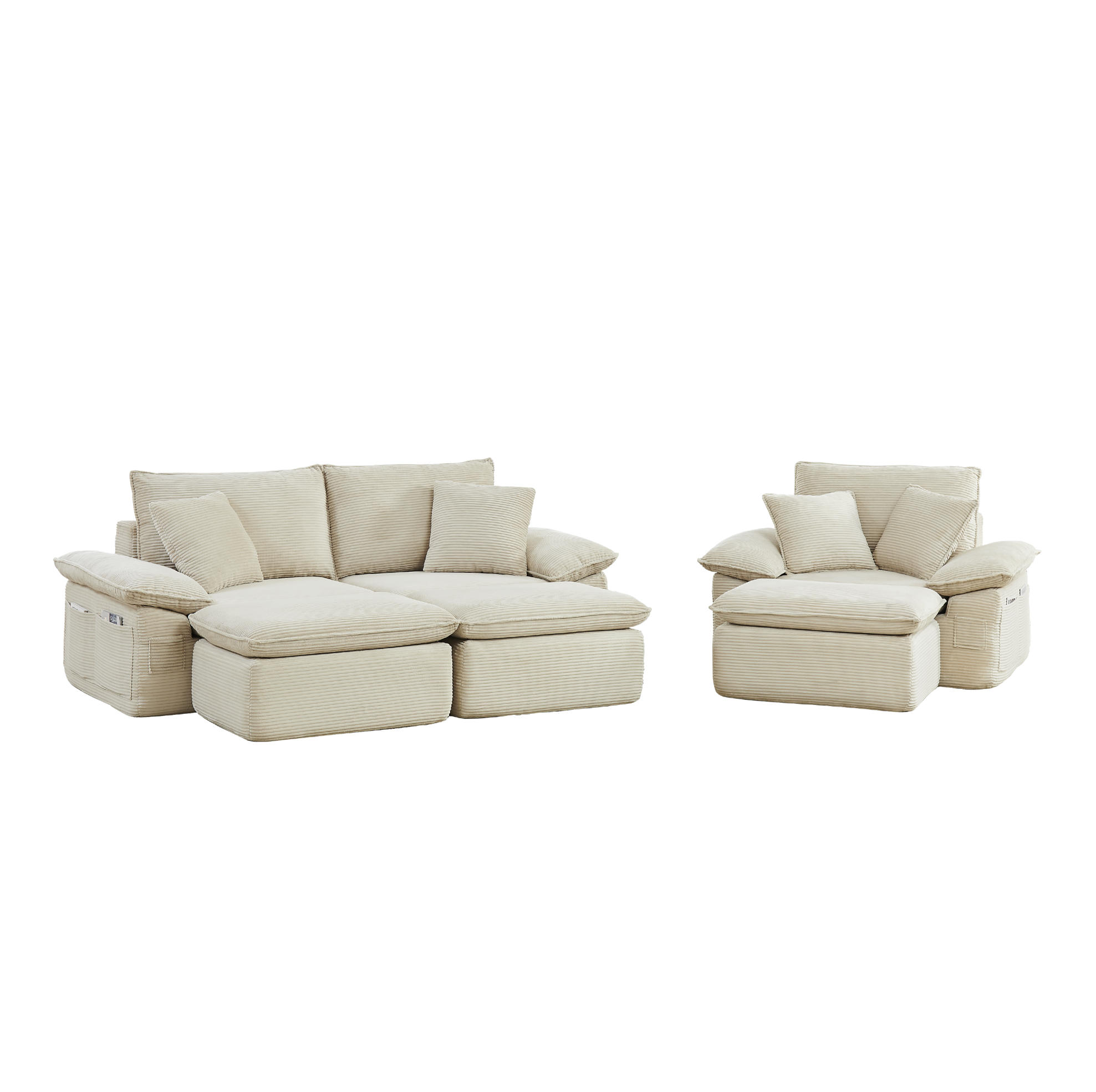 2-SITZER-BODENSOFA 156/206/65 cm beige aus Stoff mit Fußstütze und Seitentaschen - Beige, Textil (206/65/156cm) - OKWISH