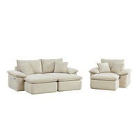 2-SITZER-BODENSOFA 156/206/65 cm beige aus Stoff mit Fußstütze und Seitentaschen - Beige, Textil (206/65/156cm) - OKWISH