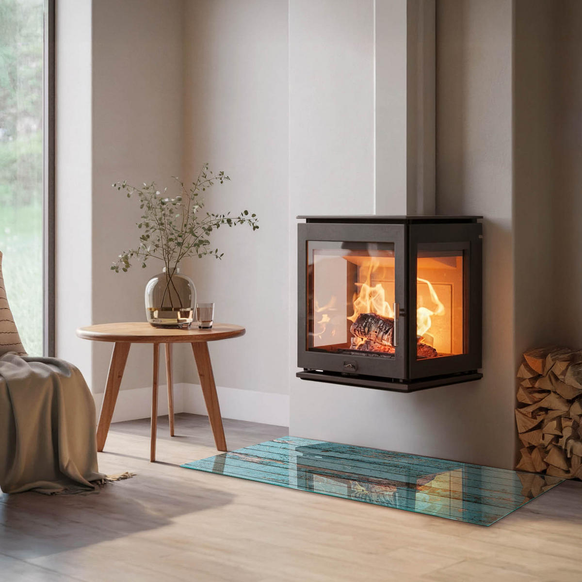 GLASPLATTE für Kamin 120x60 cm - Türkis, Glas (120/60/0.4cm) - TULUP