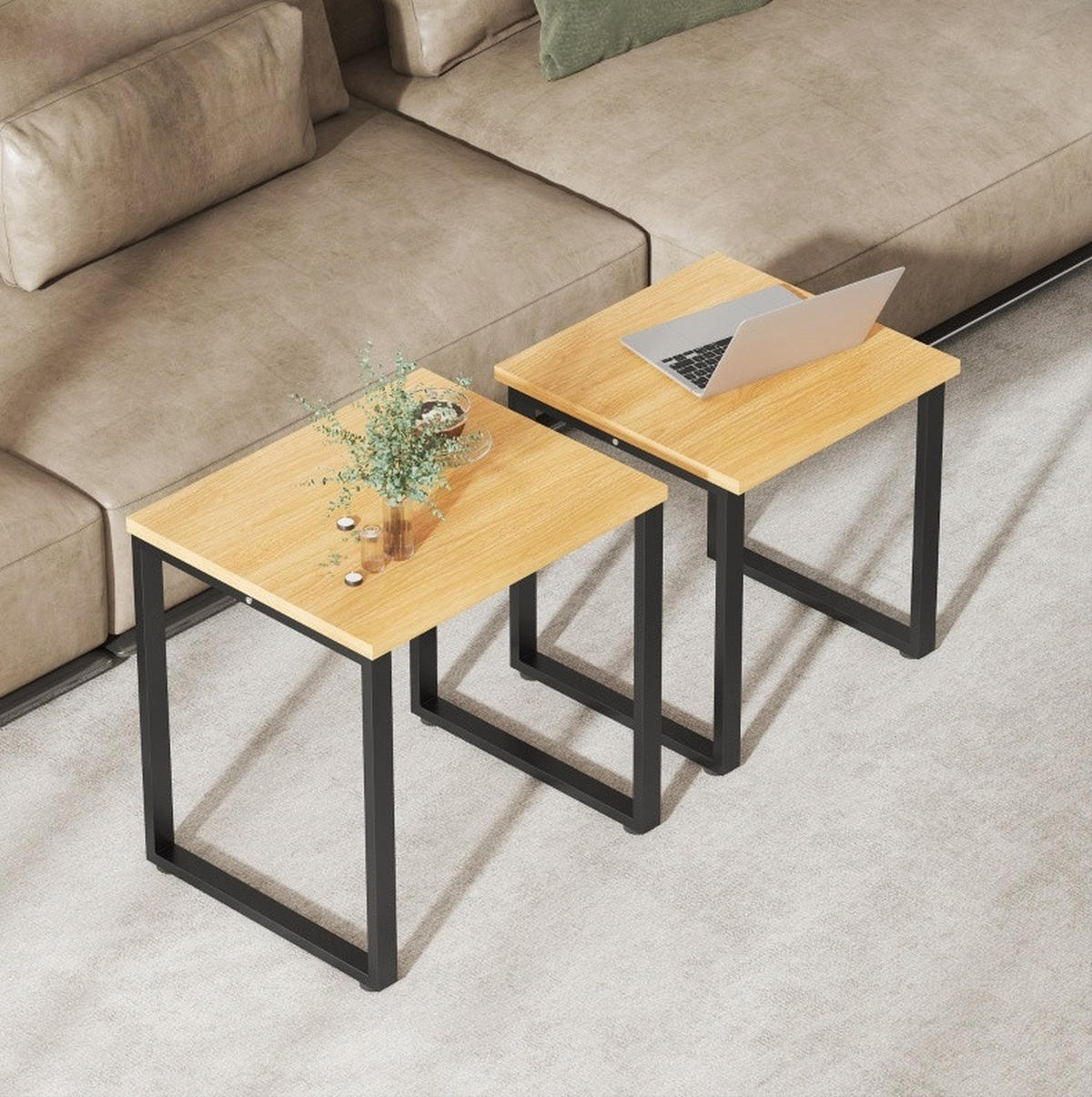 COUCHTISCH-SET 60/50/60 cm stapelbar mit Metallgestell und Holzoptik, Natur - Naturfarben, Holzwerkstoff (60/50/60cm) - Redom