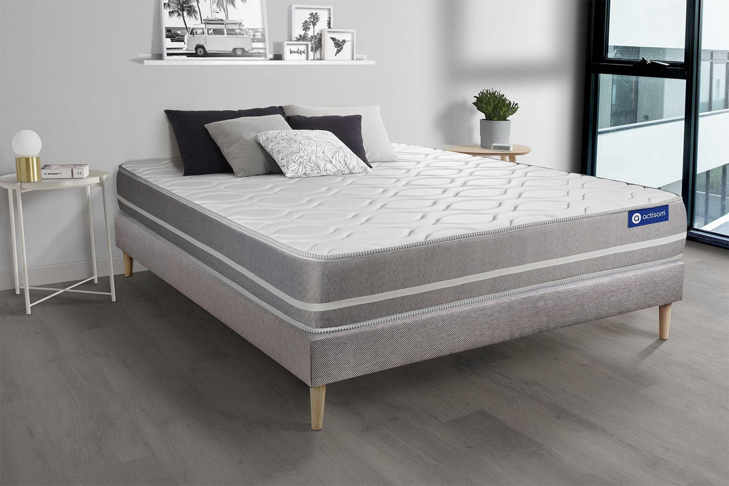 BETT Actilatex touch Latex und Memory-Schaum 140 x 220 cm h1 - Kit Bettgestell Grau - Beige/Grau, Holz (140/220cm) - ACTISOM