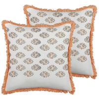 DEKOKISSEN 2er-Set Weiß 45/45 cm Sativus - Weiß, Naturmaterialien/Textil (45/45cm) - Beliani
