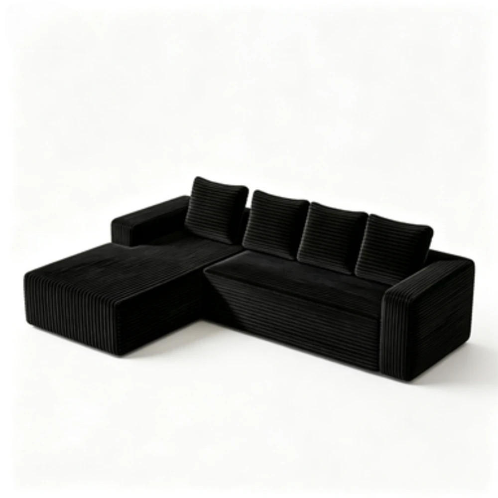 ECKSCHLAFSOFA aus Cord 261x168x58 cm mit Chaiselongue und ohne Montage, schwarz - Schwarz, Textil (261/168cm) - Luhomfu