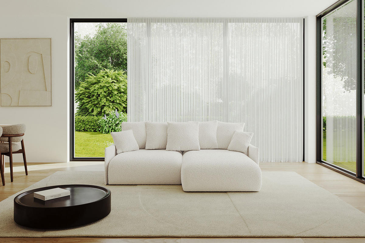 ECKSOFA mit Schlaffunktion und Bettkasten ONESK-L -v1 208x165x40 Weiß Bouclé - Weiß, Holzwerkstoff/Kunststoff (208/165cm) - ALTDECOR