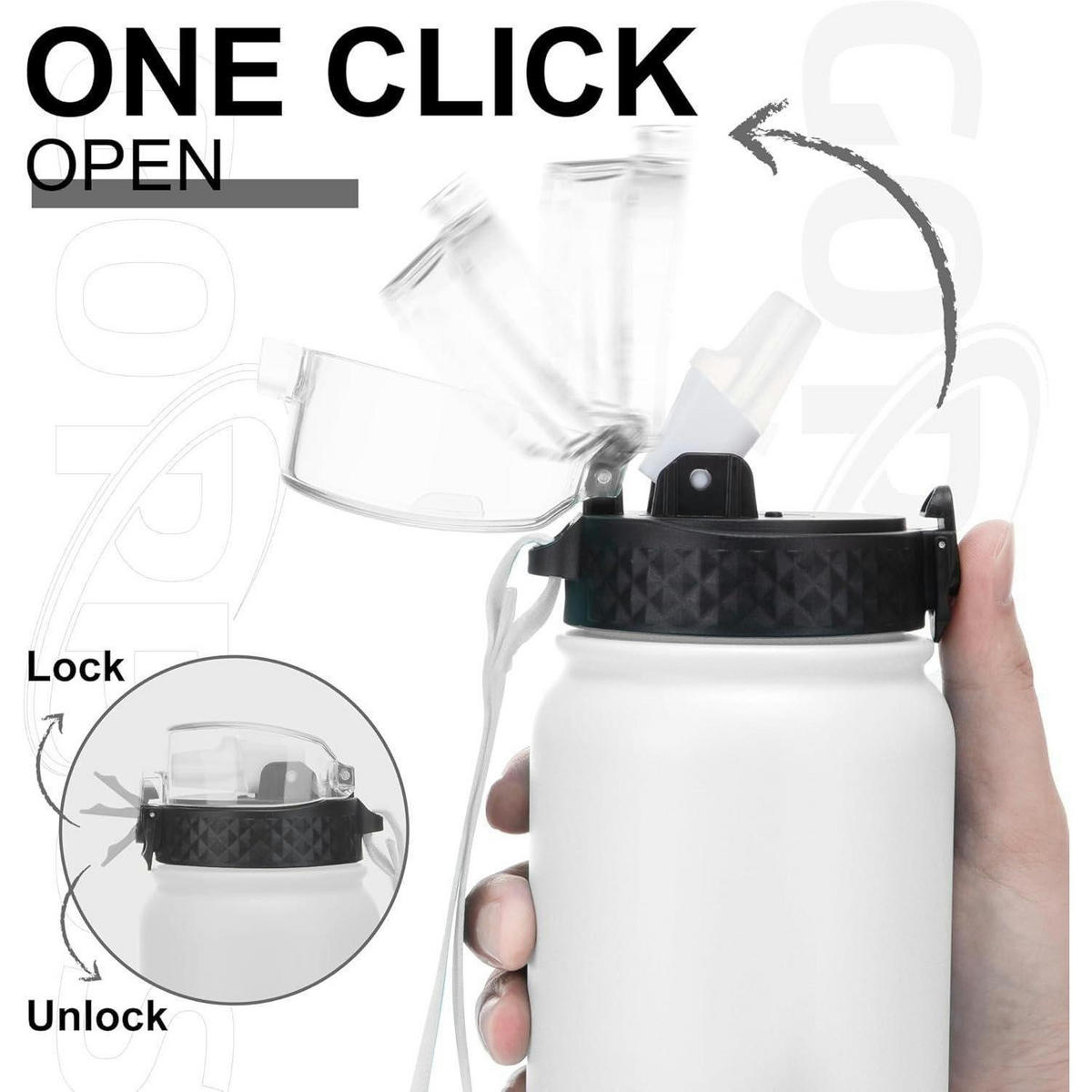 THERMOSFLASCHE mit Strohhalm 1 Liter Weiß - Weiß, Metall (8/8cm)