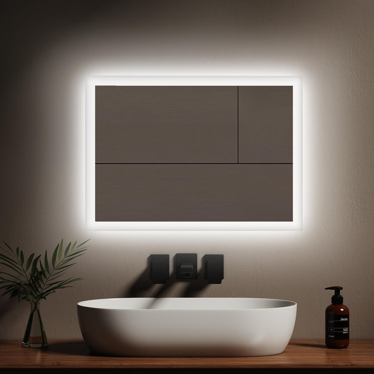 BADSPIEGEL mit Beleuchtung, mechanischem Schalter & Antibeschlag-Funktion, 70/50 cm - Transparent, Glas (70/50/3.5cm) - EMKE
