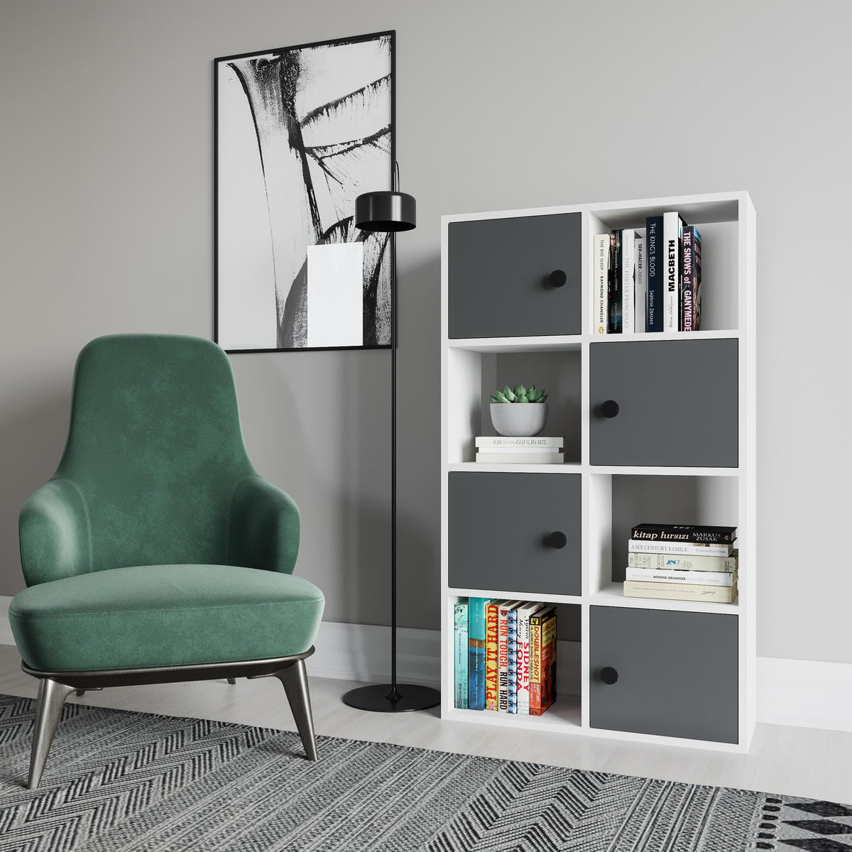 BÜCHERREGAL Tasso Weiss Anthrazit - Weiß/Grau, Holzwerkstoff (25/124.5/72cm) - Decorotika