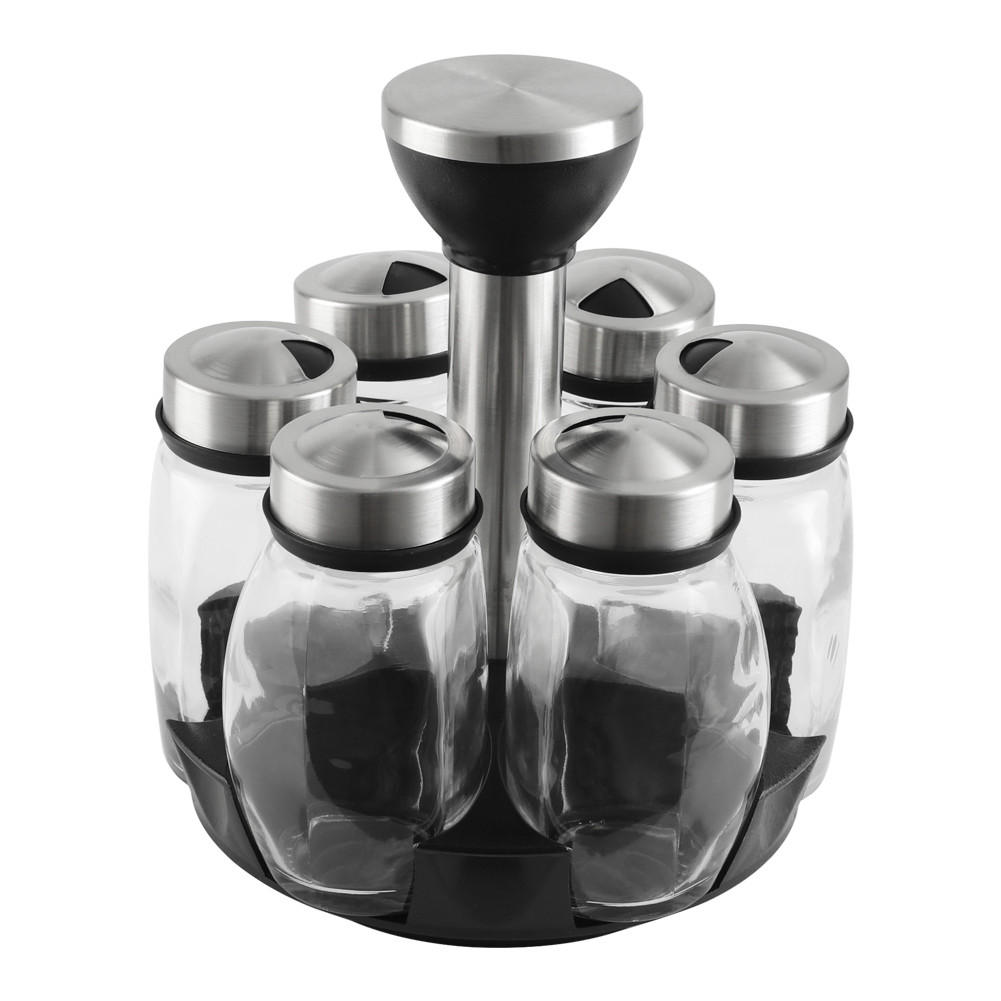 GEWÜRZGLÄSER 6er-Set 360°-Drehständer Bleifrei Glas Edelstahldeckel - Transparent/Silberfarben, Glas/Kunststoff (15/18/15cm) - Livingandhome