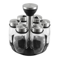 GEWÜRZGLÄSER 6er-Set 360°-Drehständer Bleifrei Glas Edelstahldeckel - Transparent/Silberfarben, Glas/Kunststoff (15/18/15cm) - Livingandhome