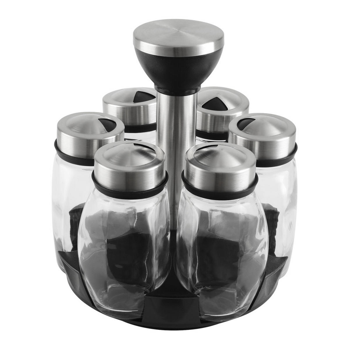 GEWÜRZGLÄSER 6er-Set 360°-Drehständer Bleifrei Glas Edelstahldeckel - Transparent/Silberfarben, Glas/Kunststoff (15/18/15cm) - Livingandhome