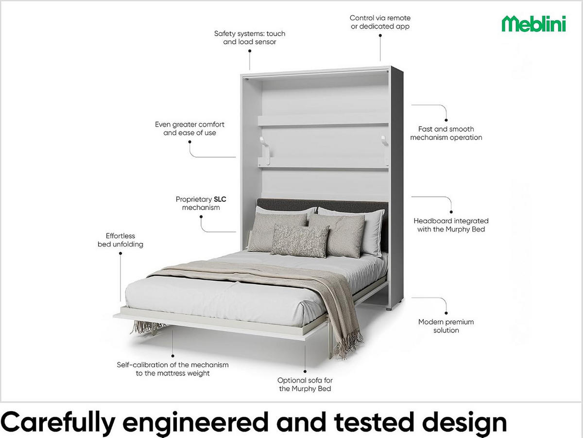 SCHRANKBETT BED CONCEPT BC-36 Matratze - Graphitfarben/Weiß, Holzwerkstoff (140/200cm)