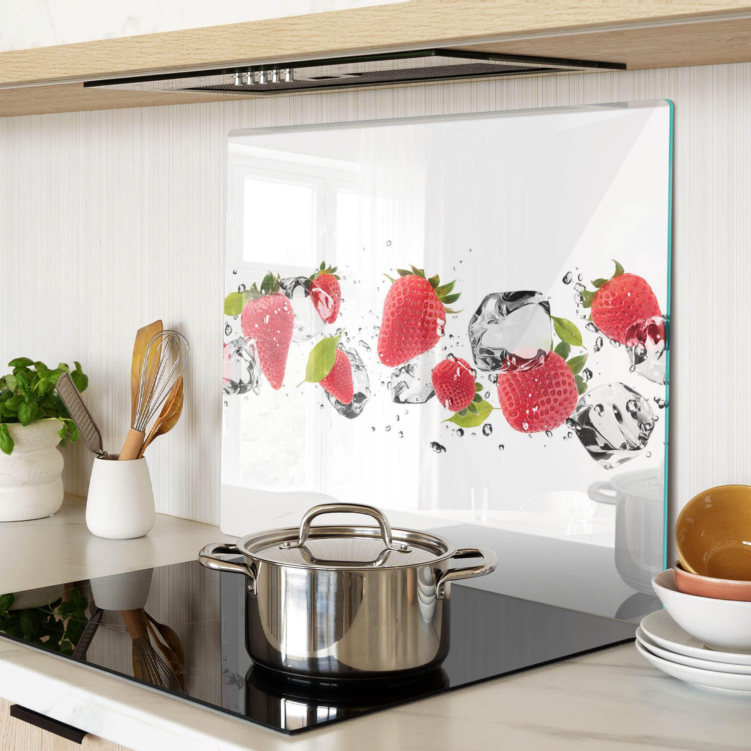 GLASPLATTE 60x52 cm Erdbeeren und Wasser - Rot, Glas (60/0.4/52cm) - TULUP