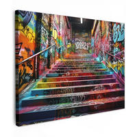 LEINWANDBILD Treppe - Graffiti - Farben - Kunst Wandbilder 80x60 cm - Multicolor, Textil (80/60cm) - MuchoWow