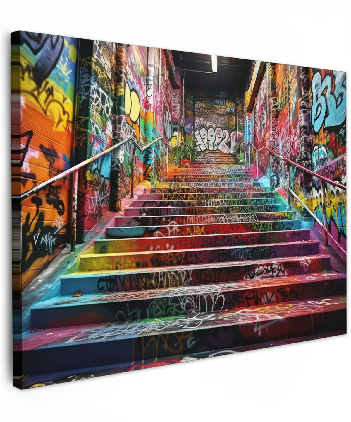 LEINWANDBILD Treppe - Graffiti - Farben - Kunst Wandbilder 80x60 cm - Multicolor, Textil (80/60cm) - MuchoWow