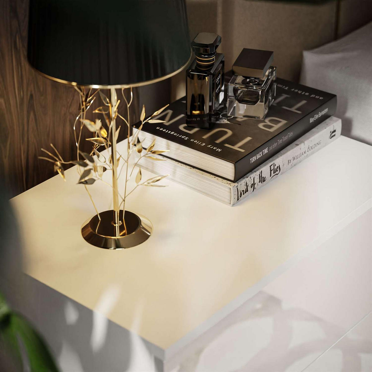 NACHTTISCH AURA PUSH OPEN mit schwarzen Beinen - Weiß, Holzwerkstoff (55/54/37cm) - Lookway