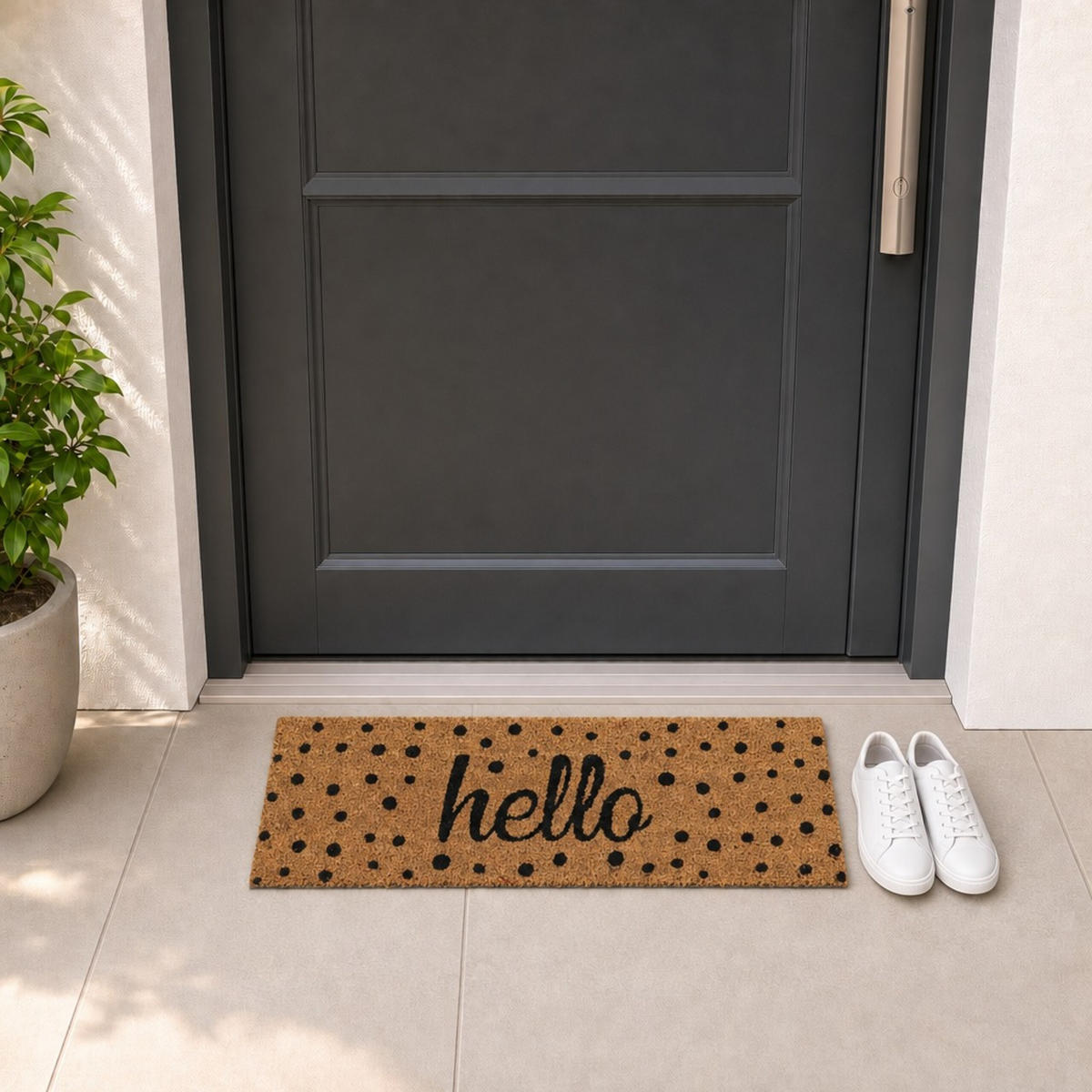 FUSSMATTE Natur Schwarz Hello 75x25 cm - Hellbraun, Kunststoff/Textil (75/25cm) - Relaxdays
