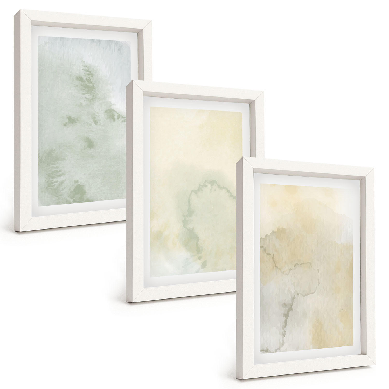 BILDER SET 3er Set - 20x30 cm Weißer Rahmen - Pastellfarbene Aquarelltexturen - Weiß, Kunststoff (20/30cm) - TULUP