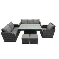 GARTENMÖBEL SET mit 3-Sitzer Sofa, Stuhl Höhenverstellbarer Esstisch 8-Sitzer Grau - Dunkelgrau/Grau, Glas/Kunststoff - Fimous