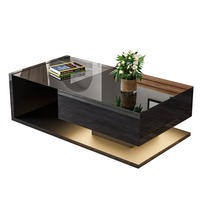 COUCHTISCH 105/55 cm hochglanzschwarz mit Glasplatte und LED-Beleuchtung - Schwarz, Holzwerkstoff (105/55/32.5cm) - OKWISH