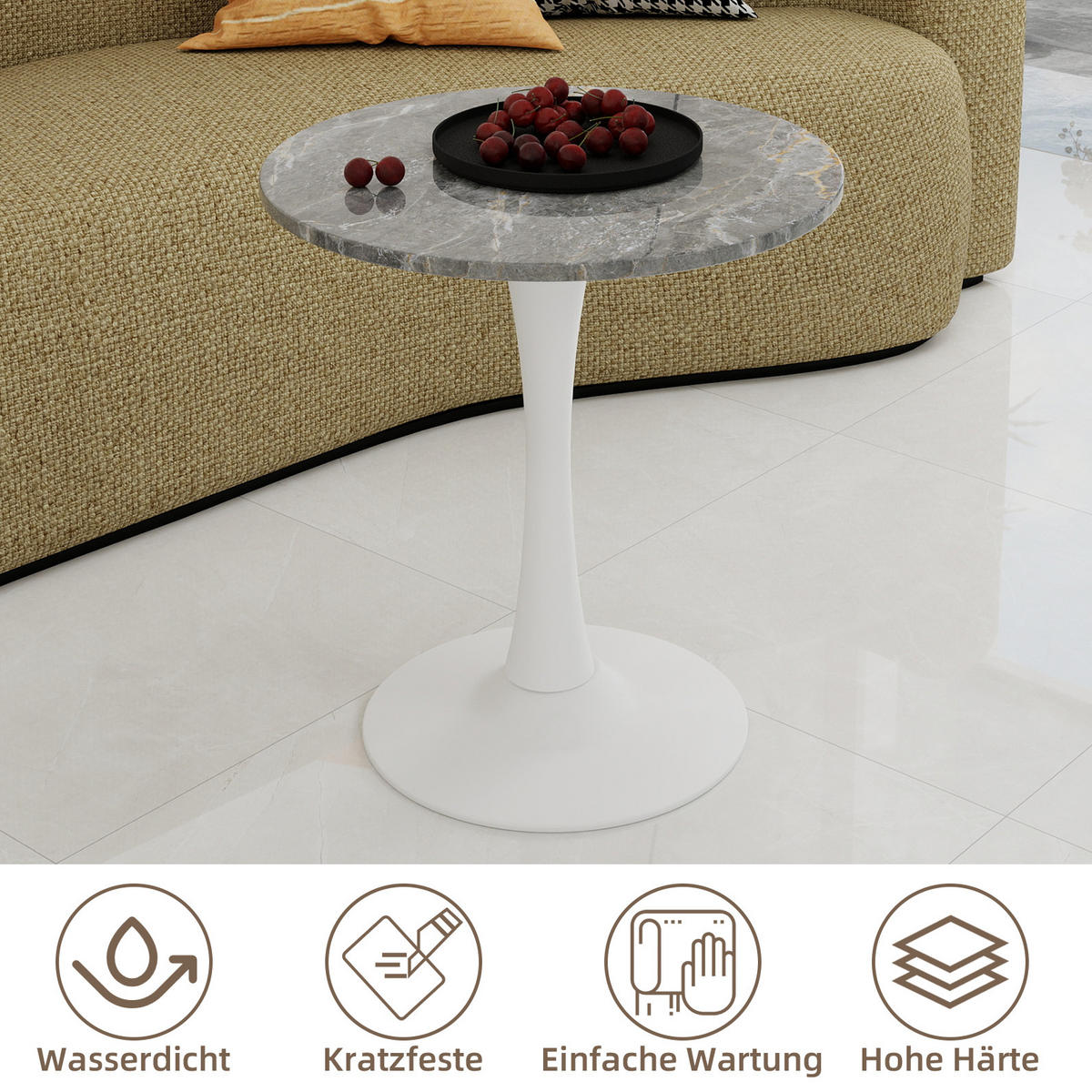 COUCHTISCH 70/70/72 cm aus Kunstmarmor in Antikweiß/Grau mit minimalistischer Optik - Weiß, Stein (70/70/72cm) - OKMYHOME