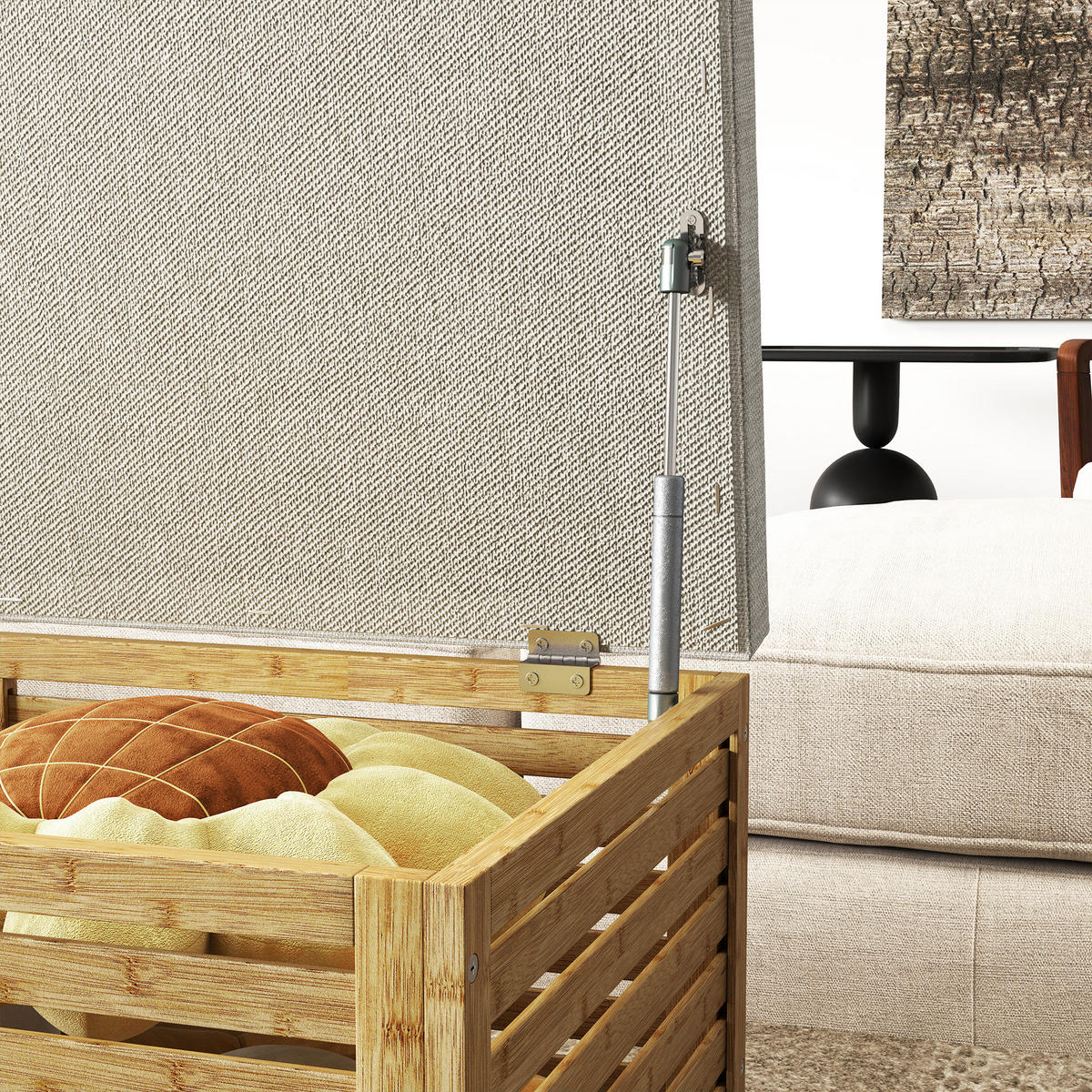 TRUHENBANK DE-16460 mit Bambusrahmen und Gasdruckfedern Natur - Naturfarben, Naturmaterialien (90/43/42cm) - ComfortXL