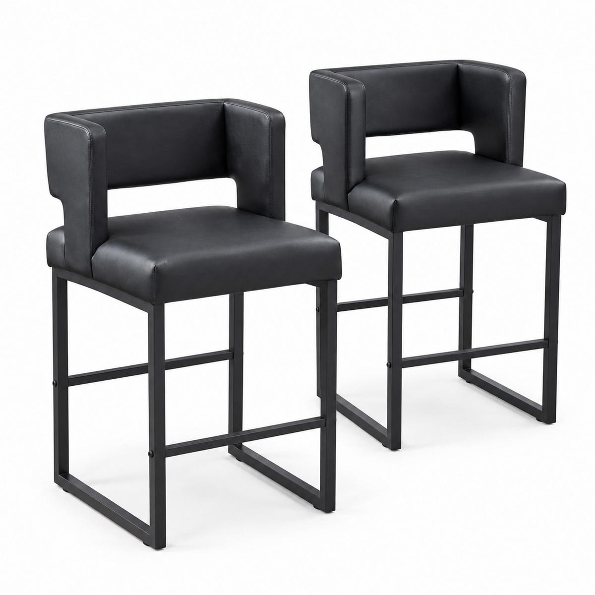 BARHOCKER Schwarz mit gepolstertem PU-Sitz - Schwarz, Metall (53.3/91.4/48cm) - MIVRAY