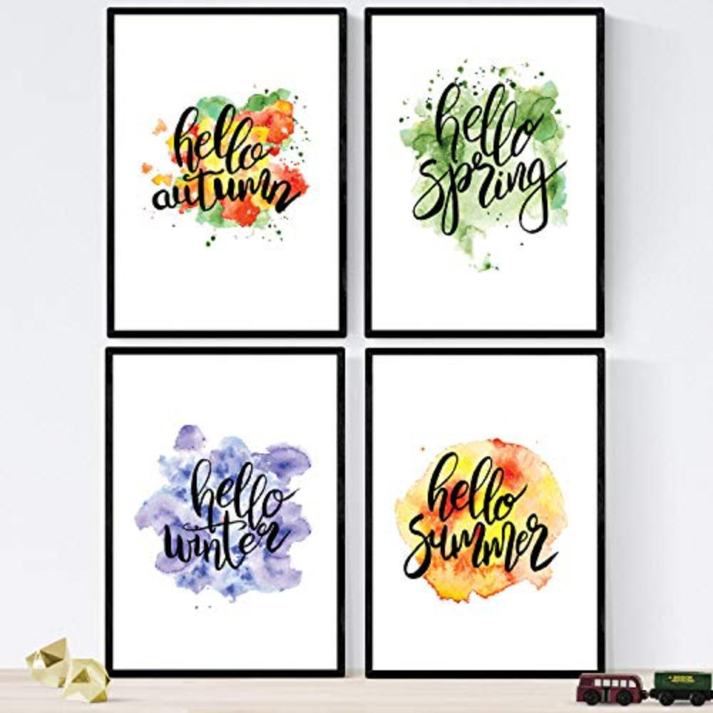POSTER Set mit 4 Seasons Of The Year A3 Schwarzer Rahmen - Schwarz, Papier (29.7/3cm) - Nacnic