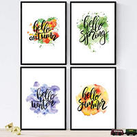 POSTER Set mit 4 Seasons Of The Year A3 Schwarzer Rahmen - Schwarz, Papier (29.7/3cm) - Nacnic