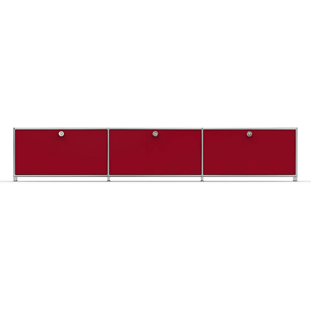TV Board mit 3 Klappen & Schloss, Breite 227 cm, Rubinrot - Chromfarben/Silberfarben, Metall (40/43/227.2cm) - Versee