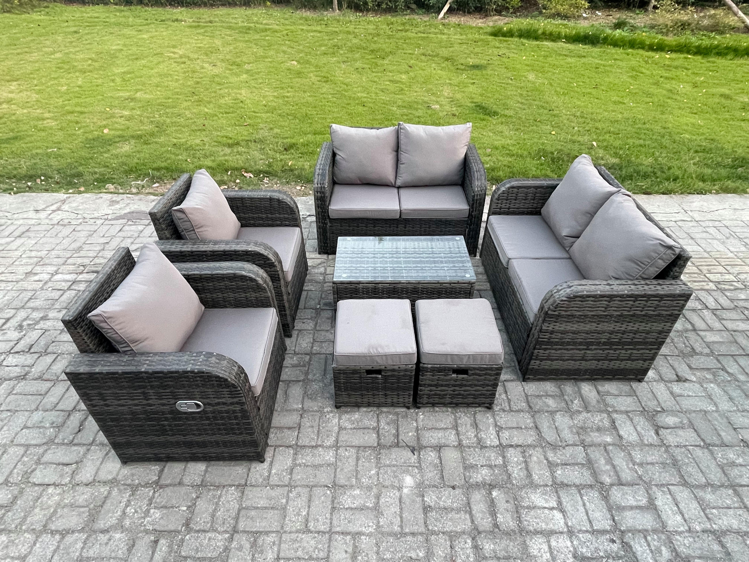 GARTENLOUNGE-SET Polyrattan Dunkelgrau 8-Sitzer - Dunkelgrau, Metall - Fimous