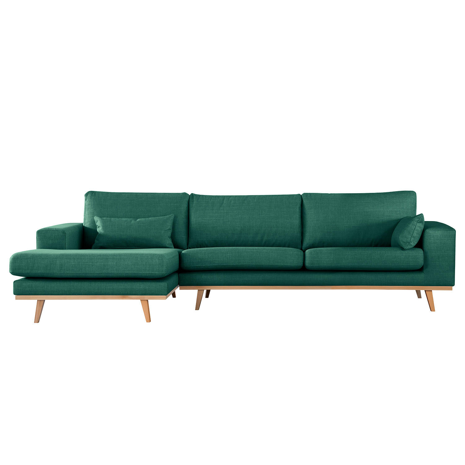 ECKSOFA mit Longchair - Dunkelgrün/Buchefarben, Textil (281/153cm) - home24