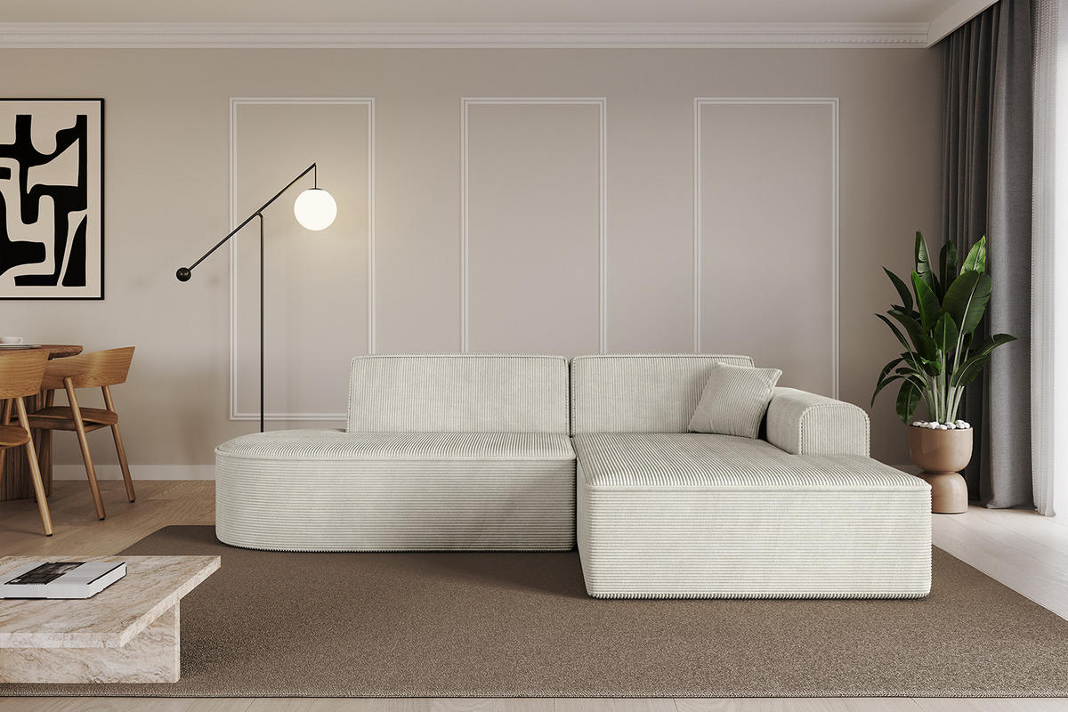 ECKSOFA Ottomane Rechts IREA-L1-v3 - 232x165x77 cm Creme - Ecru/Creme, Holzwerkstoff/Textil (232/165cm) - ALTDECOR