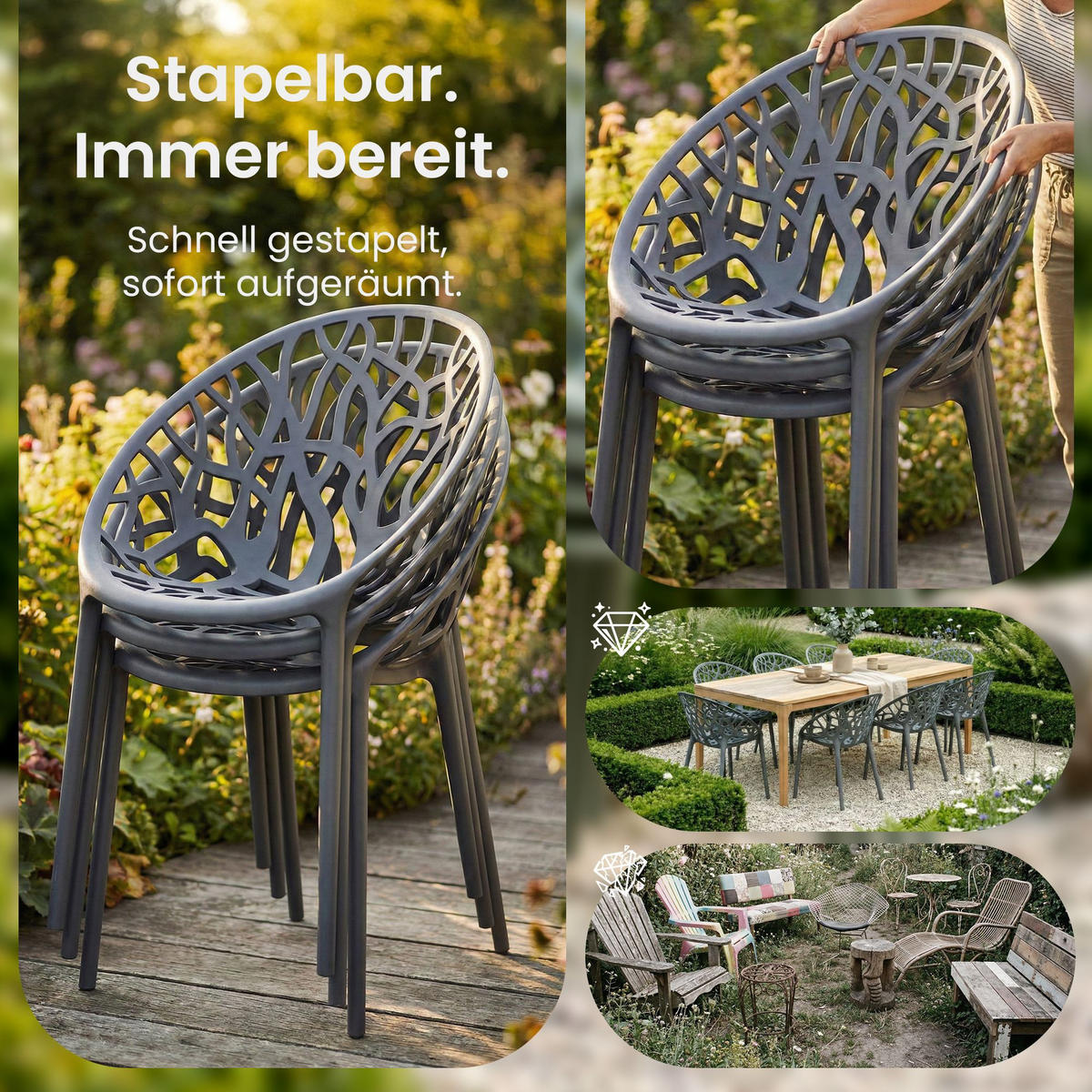 GARTENSTUHL Kunststoff Anthrazit - Anthrazit, Kunststoff (59/80/60cm) - CLP