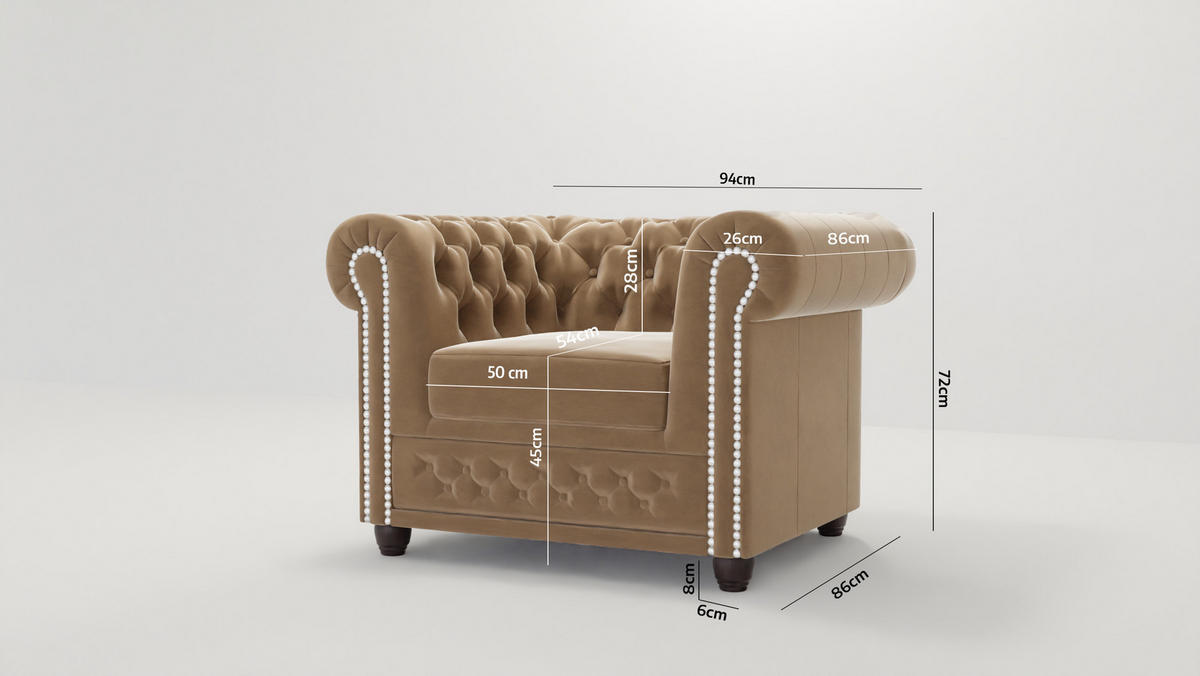 SITZGARNITUR mit Schlaffunktion 3+2+1 Chesterfield Nyx Beige Samt - Beige/Braun, Holz/Textil (203/72/86cm) - S-Style Möbel